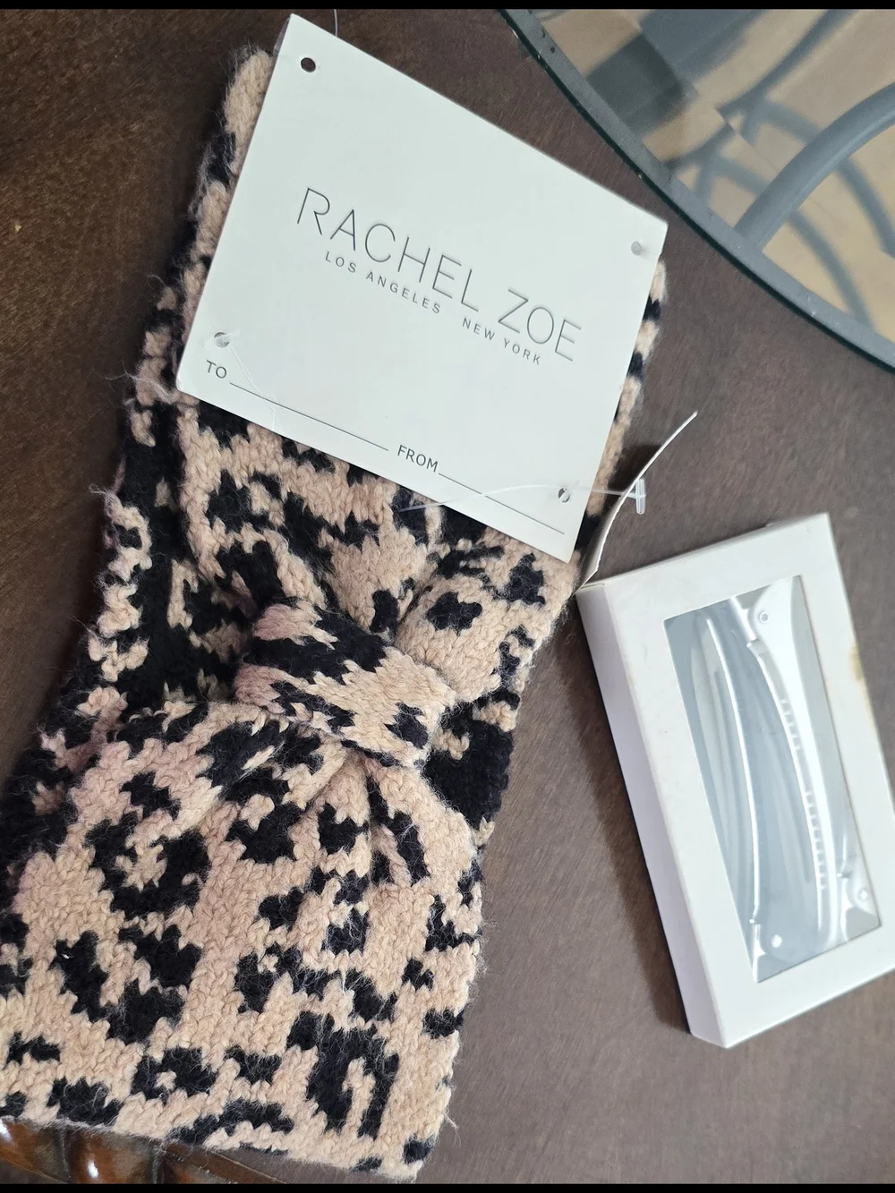 Rachel Zoe Leopard Knit Hair Band- Black/Beige, 4 Hair Clip Pack Bundled